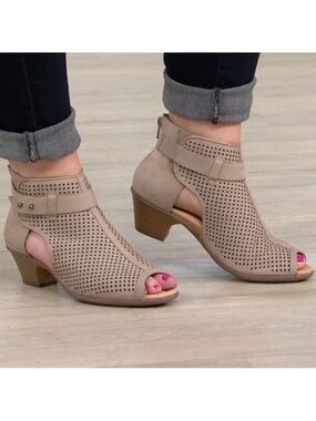 Earth Taupe Perforated Peep-Toe Ankle Booties